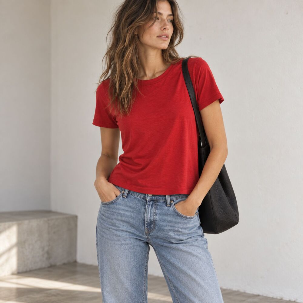 Monrow Red Box Cut T-Shirt Size Large NWT